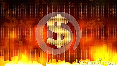 Golden sign of dollar currency against fiery background, money rules the world Stock Photo