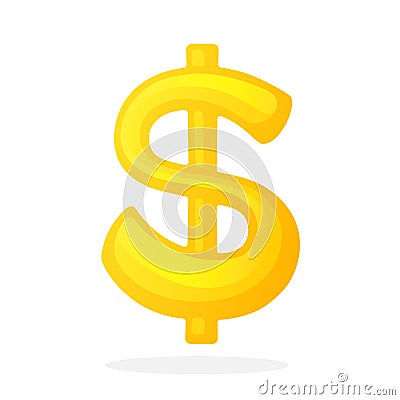 Golden sign of dollar with one vertical line Vector Illustration