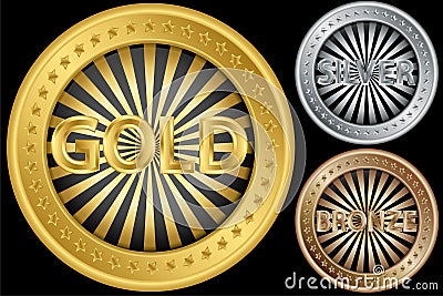 Golden, silver and bronze empty coins Vector Illustration