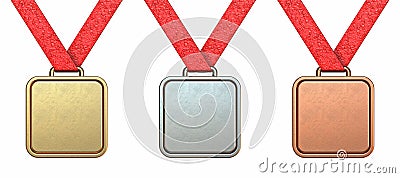 Golden, silver and bronze square medal collection 3D Cartoon Illustration