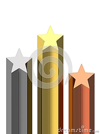 Golden, silver and bronze stars pedestal Stock Photo