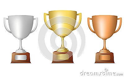 Golden silver bronze trophy set Vector Illustration