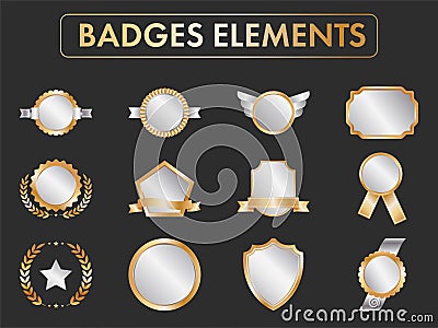 Golden And Silver Empty Badge Or Labels Set On Black Stock Photo