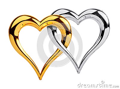 Golden and silver heart together Stock Photo