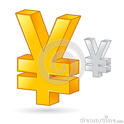 Golden And Silver Japanese Yen Currency Money Symbol Vector Illustration