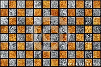 Golden and silver squares on black background. Stock Photo