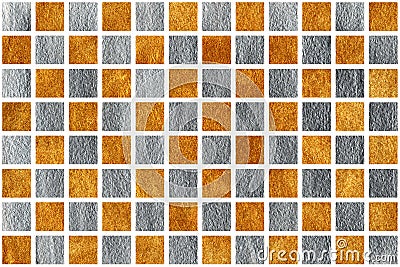 Golden and silver squares on white background. Stock Photo