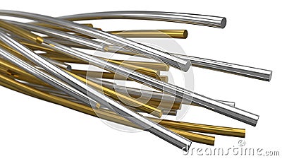 Golden and silver twisting metal rods. 3d illustration Cartoon Illustration