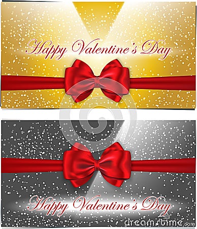 Golden and silver Valentines cards Vector Illustration