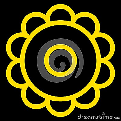 Golden Single Isolated Flat Vector Flower on Black Background. Vector Illustration