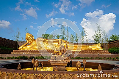 Golden sleeping buddha at vihara dharma shanti, tanjung uban, bintan, riau island Stock Photo