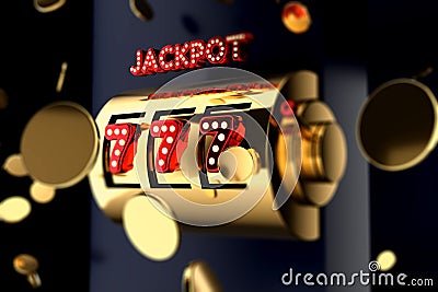 Golden slot machine with Gold Coins 777 Big win concept. Casino jackpot. 3D illustration Cartoon Illustration