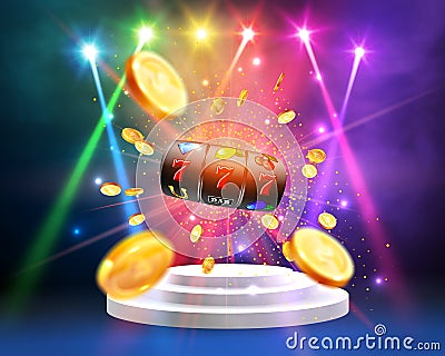 Golden slot machine wins the jackpot Vector Illustration