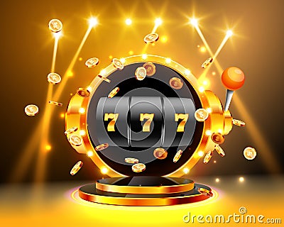 Golden slot machine wins the jackpot Vector Illustration