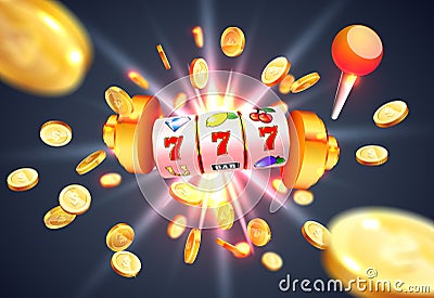 Golden slot machine wins the jackpot Vector Illustration