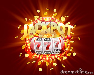 Golden slot machine wins the jackpot. Vector Illustration