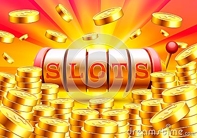 Golden slot machine wins the jackpot. Vector Illustration