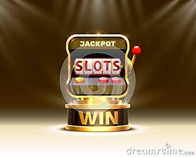 Golden Slots 777 banner casino on the scene background. Vector Illustration