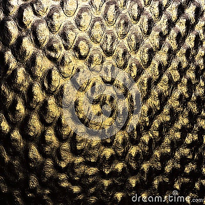 Golden Snake, Reptile or Crocodile Leather. Gold Luxury Background. Stock Photo