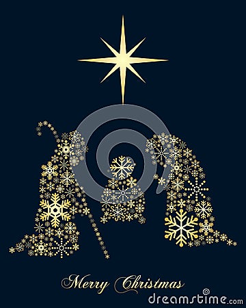 Golden Snowflakes Christmas Nativity Vector Illustration