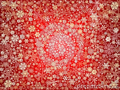 Golden snowflakes in red Stock Photo