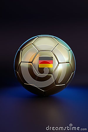 Golden soccer ball on dark background, 3d rendering, sports background, soccer competition, world cup, Football championship light Cartoon Illustration
