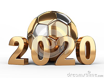 Golden soccer ball with 2020 inscription Cartoon Illustration