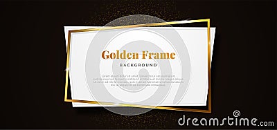 Golden sparkling abstract square whit clean white paper board shape on dark black background vector illustration. banner template Vector Illustration