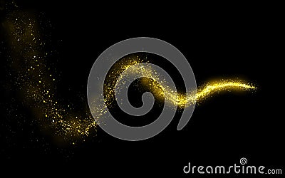 Golden sparkling falling star. Stardust trail. Stock Photo