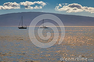 Shimmering ocean in late afternoon between Maui and Lanai. Stock Photo