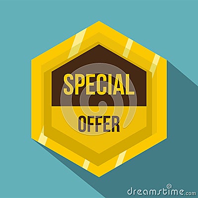 Golden special offer label icon, flat style Cartoon Illustration