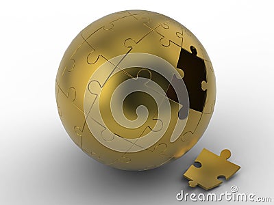 Golden sphere jigsaw,sphere puzzle on white background with clipping path Stock Photo