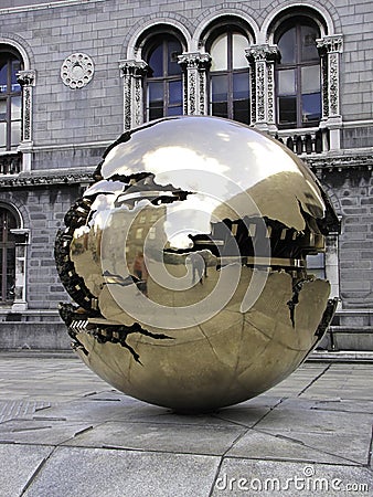 Golden sphere Trinity College Stock Photo