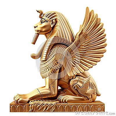 Golden Sphinx Statuette with Hieroglyphics Base. Generative ai Cartoon Illustration