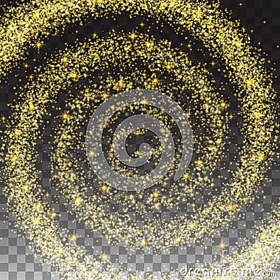 Golden Spiral Spilling Gold Dust. Abstract vector magic glow star light effect. Vector Illustration