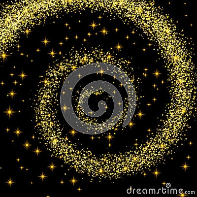 Golden Spiral Spilling Gold Dust on a Black Background Magic Vector Illustration