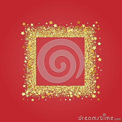Golden splash or glittering spangles square frame with empty center for text. Golden glittering rectangle made of Vector Illustration
