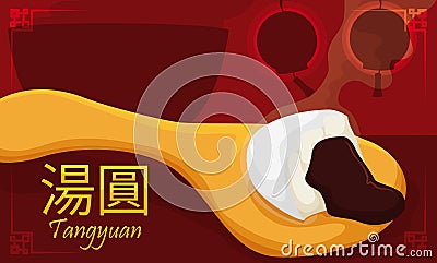 Golden Spoon Holding a Tangyuan Served in the Lantern Festival, Vector Illustration Vector Illustration