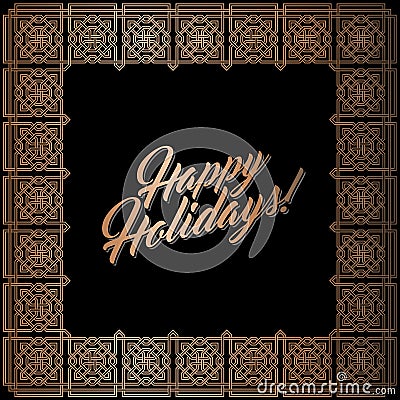 Golden square frame, Happy Holidays card Vector Illustration