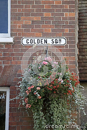 Golden Square Street Sign Stock Photo