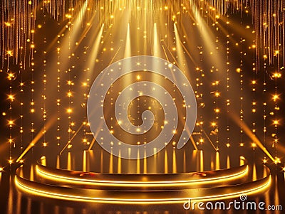 Golden Stage with Shimmering Lights Stock Photo