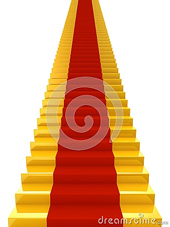 Golden stairs with red carpet Stock Photo