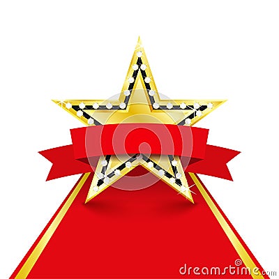 Golden star with diamonds on the red carpet Stock Photo