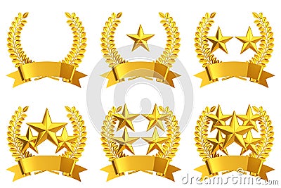 Golden star emblem set Stock Photo