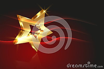 Golden star prize concept, 3D gold logo icon with light effect, vector illustration isolated on dark red background Vector Illustration