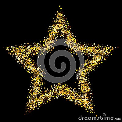 Golden star vector banner on black background. Gold glitter star. Gold template star for banner, card, vip, exclusive Vector Illustration