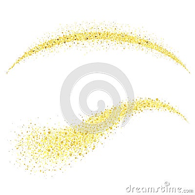 Golden stardust, Gold Glitter Wave. Glossy spray. Yellow meteor tail. Vector Vector Illustration