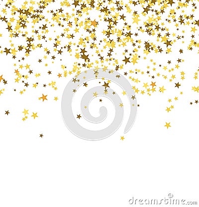 Golden stars falling from the sky on white background. Abstract Background. Vector Illustration
