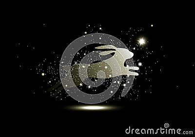 Golden stars glowing, rabbit fantasy miracle, sparkle, animals guardian luxury, Christmas abstract background seasonal holiday Vector Illustration