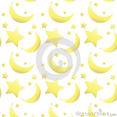 Golden stars and moon pattern seamless abstract background vector illustration Vector Illustration